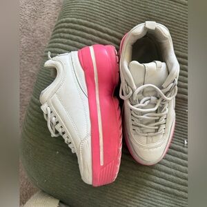 White and Pink Platform Sneakers